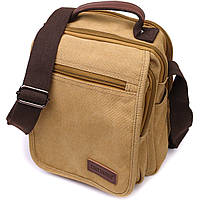 Мужская сумка почтальонка на плечо из плотного текстиля Vintage 22229 Песочный dl