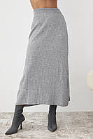 Женская юбка миди в широкий рубчик - серый цвет, L (есть размеры) dl