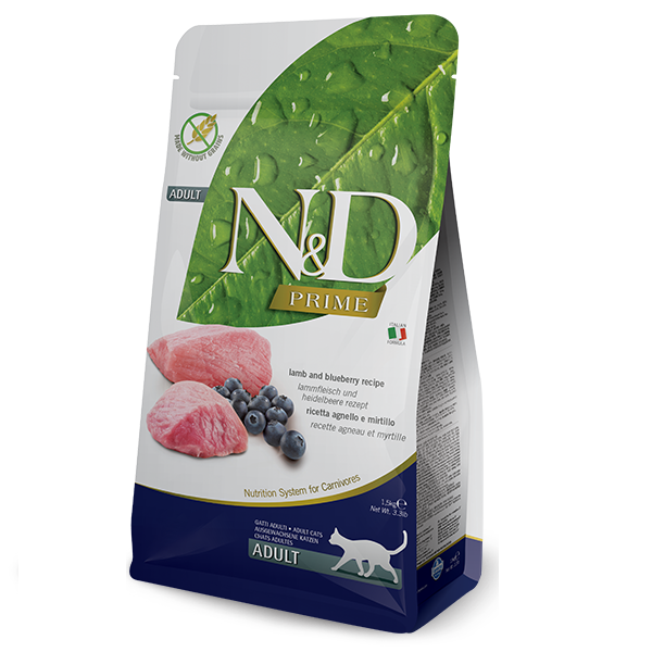 Сухий корм для дорослих котів з ягням та чорницею Farmina N&D Prime GF Cat Lamb & Blueberry Adult 1,5 кг