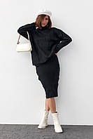 Костюм с платьем и свитером украшен рваным декором - черный цвет, L (есть размеры) dl
