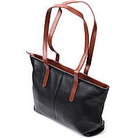Вместительная сумка для женщин из натуральной кожи Vintage 22281 Черная dl