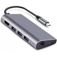 Концентратор Dynamode USB3.1 Type-C to HDMI, 3хUSB3.0, RJ45, USB Type-C Female, SD ha