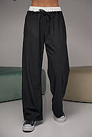Женские брюки на завязках с белой резинкой на талии - черный цвет, M (есть размеры) dl