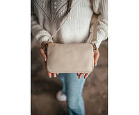 Женская кожаная сумочка, Стильная сумка из натуральной кожи, Маленькая бежевая сумка клатч