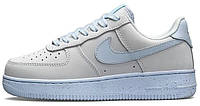 Nike Air Force 1 Grey Blue кроссовки женские серые с голубым натур кожа Найк Форс низкие AF1