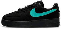 Женские Nike Air Force 1 Low Tiffany Black Mint кроссовки черные нубук кожа Найк Форс низкие AF1