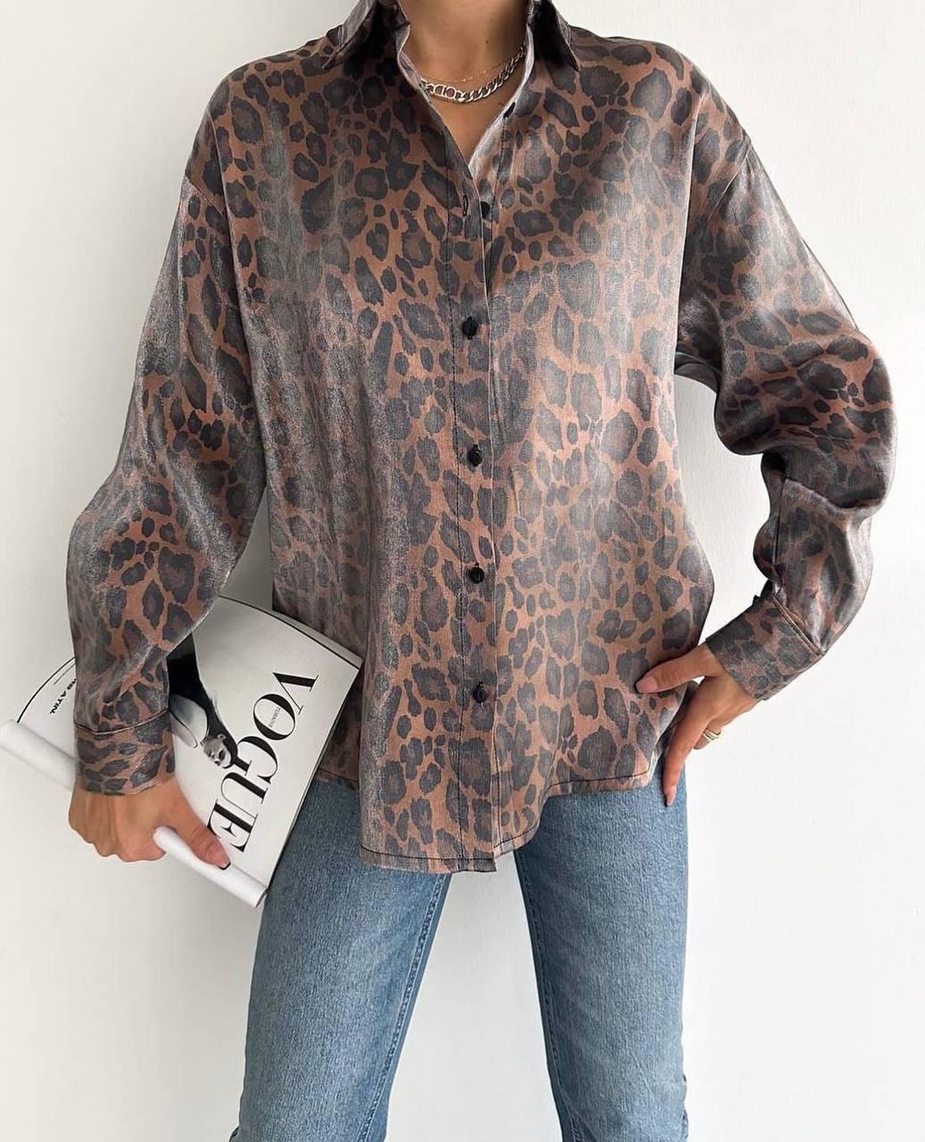 Модна жіноча леопардова сорочка шовк котон, фото 1
