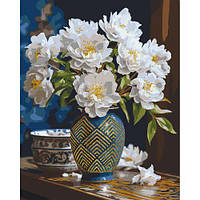 Картина за номерами Білі квіти у вазі з фарбами металік золото 50*60 см Орігамі LW 31350 [tsi238292-TSІ]