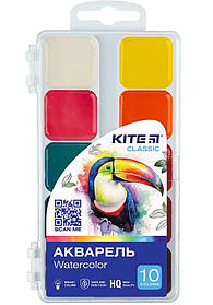 Акварель Kite Classic 10 цв., б/к, пластик