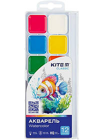 Акварель Kite Classic 12 цв., б/к, пластик