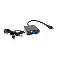 Конвертер micro HDMI (тато) на VGA (мама) 30cm, Black, 4K/2K, Пакет + Audio