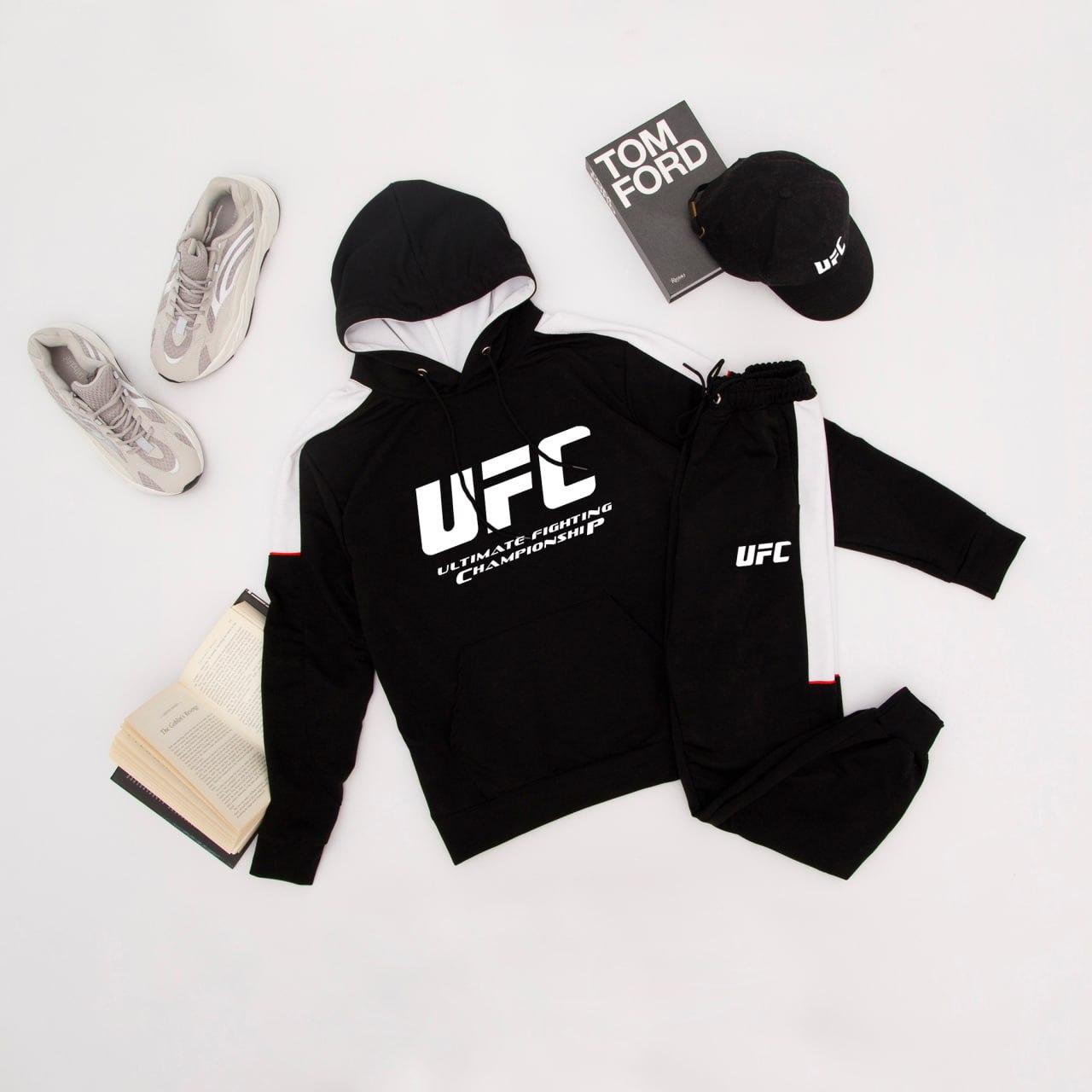 Чоловічий спортивний костюм Ufc весняний осінній трикотажний худі та штани Юфс чорний