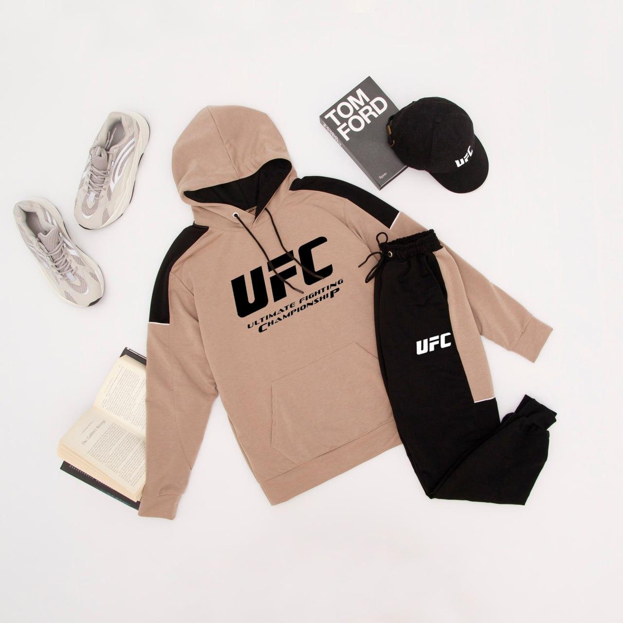 Чоловічий спортивний костюм Ufc весняний осінній трикотажний худі та штани Юфс бежевий
