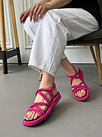 Жіночі літні босоніжки із замшу з палітурками колір фуксія розмір 36-40