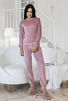 Пижама теплая брючная с кофтой велюровый Пп1500 Пудра