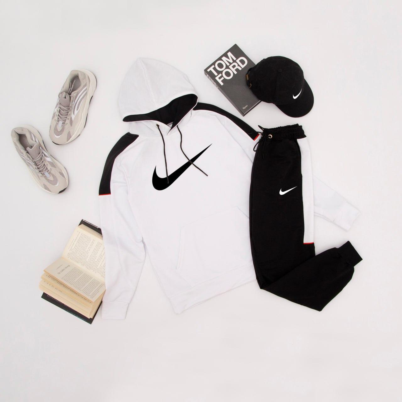 Спортивний костюм Nike чоловічий весна осінь трикотажний худі та штани найк білий-чорний