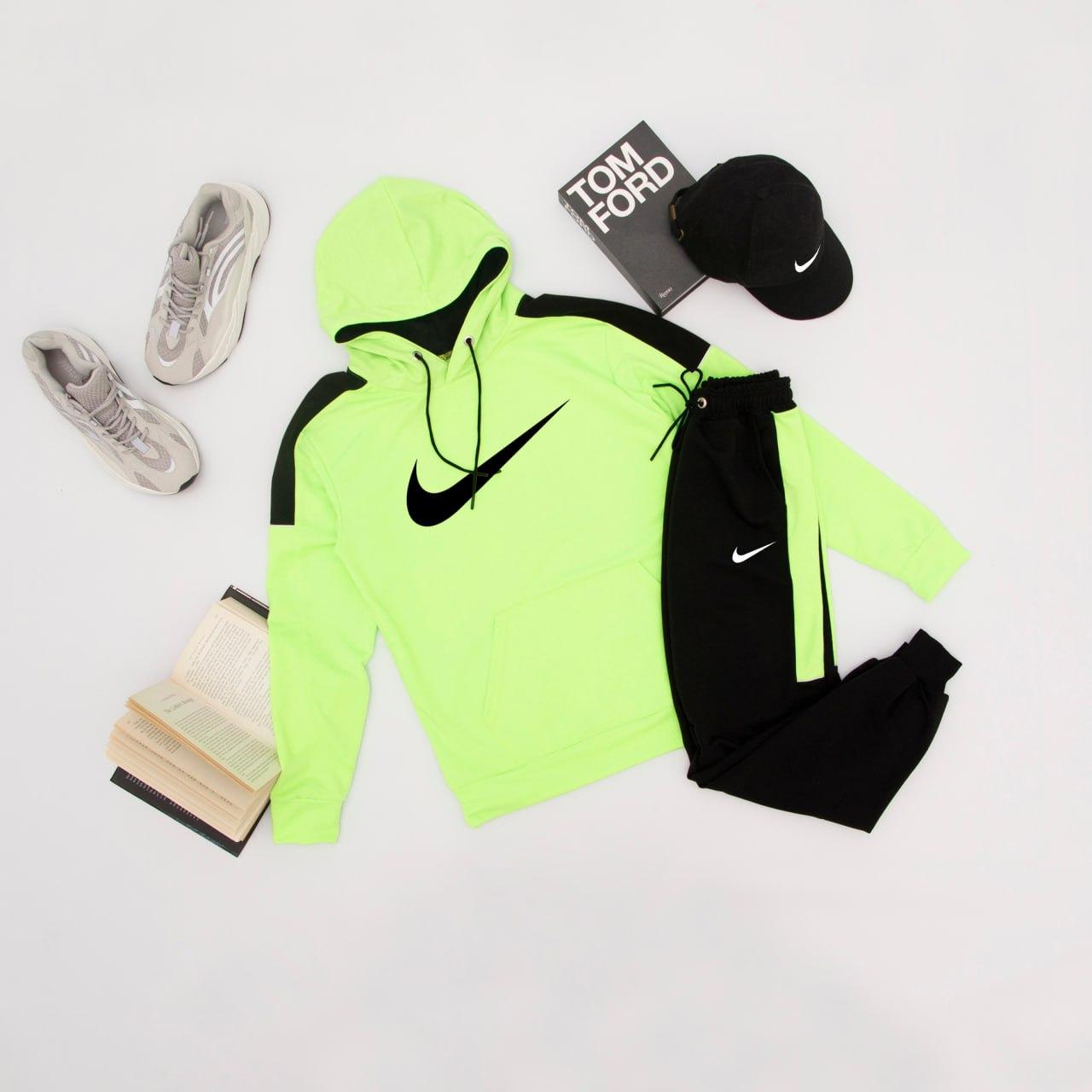 Спортивний костюм Nike чоловічий весна осінь трикотажний худі та штани найк салатовий, фото 1