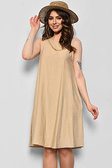 Сукня жіноча однотонна бежевого кольору 173771M