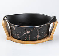 Салатниця з підставкою велика миска керамічна 29 х 22 х 9.5 см чорна