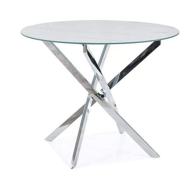 Стіл обідній Agis метал хром, стільниця скло білий з ефектом мармуру Ø 90х75 см (SignalTM)
