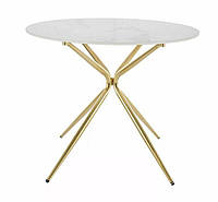 Стол обеденный Azalia Ceramic металл золото, столешница керамика белая Ø90х75 см (Signal TM)