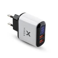 Зарядное устройство Vinga 2 Port QC3.0 Display Wall Charger (VWCQAADW) and