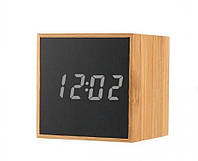Часы будильник куб дерево Bamboo Led Clock (Белый) and