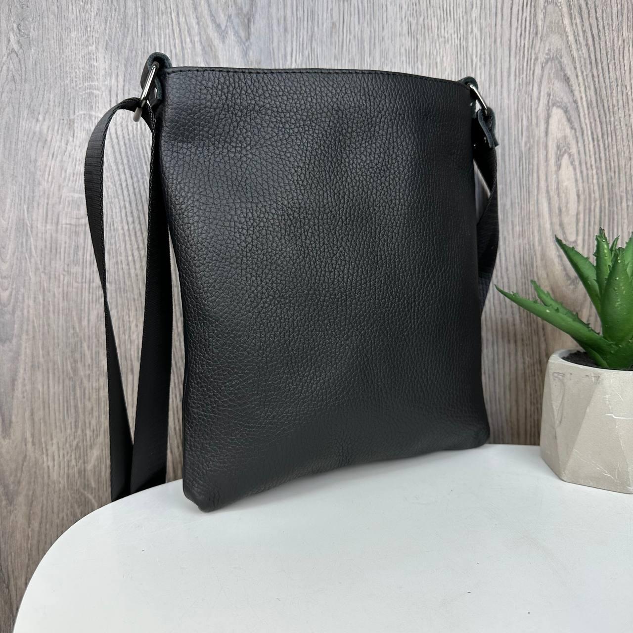 Чоловіча шкіряна сумка-планшетка класична  ⁇  Барсетка для чоловіків сумка-планшет із натуральної шкіри чорна