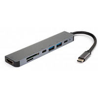 Концентратор Vinga Type-C to 4K HDMI+2*USB3.0+SD+TF+PD+USB-C 3.1 Gen1 aluminium (VCPHTC7AL) and