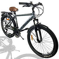 Велосипед з багажником CROSS SONATA 26" Алюмінієва рама 19" СІРИЙ-ЧОРНИЙ/ зріст 165-185 см