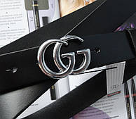 Женский черный кожаный ремень Gucci 3 см пряжка серебро