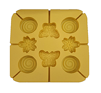 Силиконовая форма для конфет на палочке Цветочки бабочки SNS 3250 8 ячеек Желтый