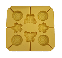 Силіконова форма для цукерок на паличці Квіточки метелики SNS 3250 8 комірок Жовтий