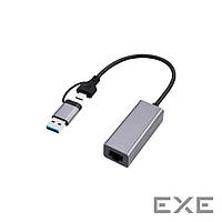 Сетевой адаптер CABLEXPERT USB3.1 + Type-C to Gigabit Network Adapter Gray (A-USB3AC-LAN-01)