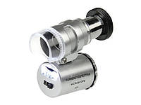 Карманный микроскоп Digital MG 9882 60X с LED и ультрафиолетовой подсветкой Серебристый (2005 TS, код: 1821781