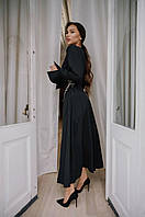 Женское платье макси с завязками по бокам дизайнерского кроя Черный