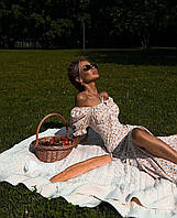 Женское длинное летнее платье сарафан с разрезом по ноге в цветочный принт 42/44, Белый
