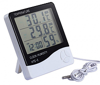 Цифровые часы гигрометр LCD 3 в 1 HTC-2 с выносным датчиком температуры