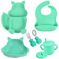 Набор детской посуды на присоске 2Life Белка Y13 из 7 предметов Зеленый (v-11320) EM, код: 8395123