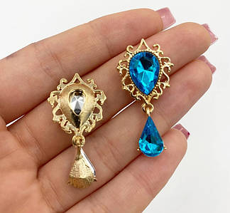 Брошка / Металевий декор / 3,6х1,7см / Оправа Золото / Поштучно / Блакитний