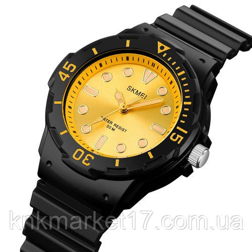 Дитячий спортивний водонепроникний (50м) кварцовий годинник Skmei 2012BKGD Black-Gold, фото 1