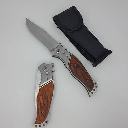 Ніж складаний pirat з автоматичним витяганням клинка 20,5 см дерев'яна ручка, фото 1