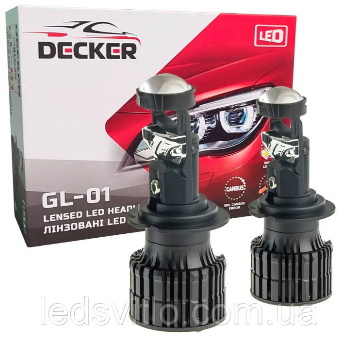 LED лампи автомобільні DECKER H7 12-24V (9-32V) 55W 8000Lm 6000K CANBUS Лінзовані (комплект 2шт)