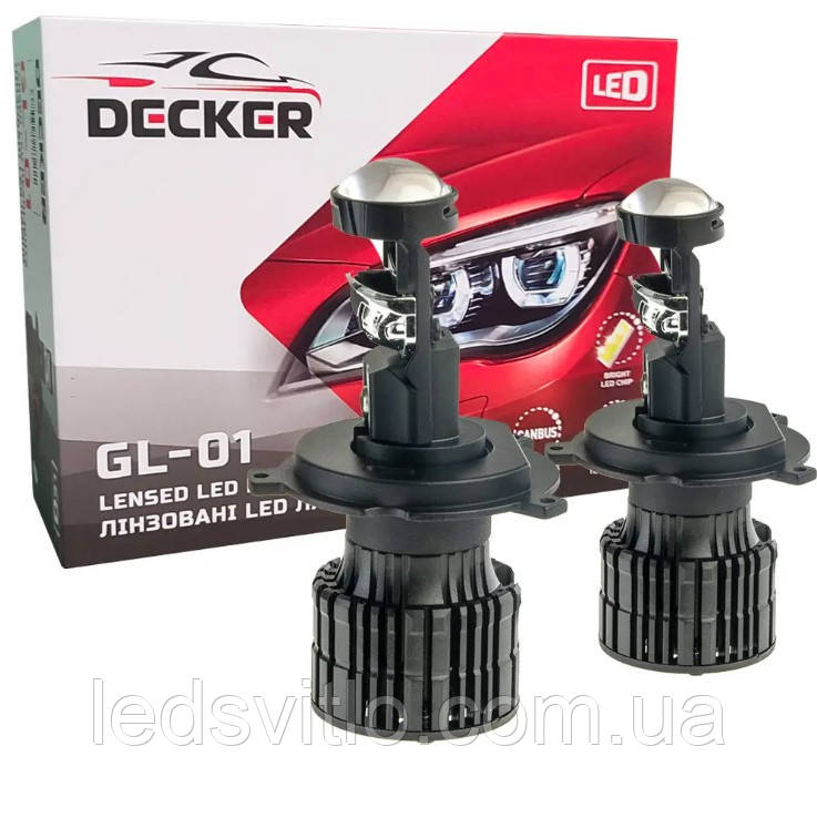 LED лампи автомобільні DECKER H4 12-24V (9-32V) 55W 8000Lm 6000K CANBUS Лінзовані (комплект 2шт)