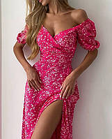Модное бомбезное нарядное платье Ткань Софт с цветочным принтом 42-44,44-46 Цвета как на фото