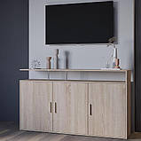 Тридверний комод під телевізор з широкою полицею в залі, сучасна тв тумба на 6 відділень у вітальню, фото 3