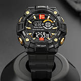 Чоловічий військовий водостійкий (50м) електронний наручний годинник Skmei 2018GDWT Gold-White, фото 3