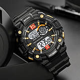 Чоловічий військовий водостійкий (50м) електронний наручний годинник Skmei 2018GDWT Gold-White, фото 4