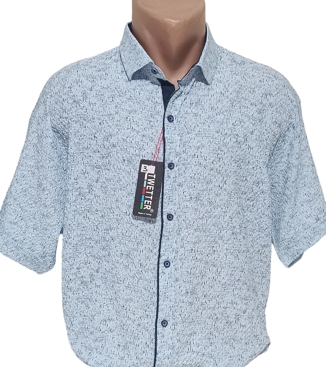 Батальна чоловіча теніска Twetter vk-0003 блакитна Туреччина, ошатна стильна чоловіча сорочка короткий рукав