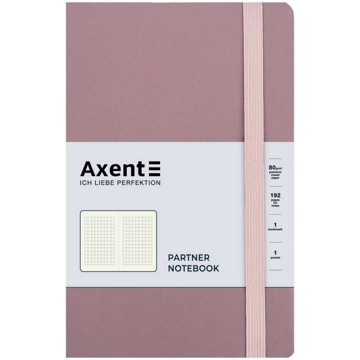 Блокнот 125*195 96арк., в клітинку, на гумці, гнучка обкл. Axent Partner Soft Earth Colors рожевий